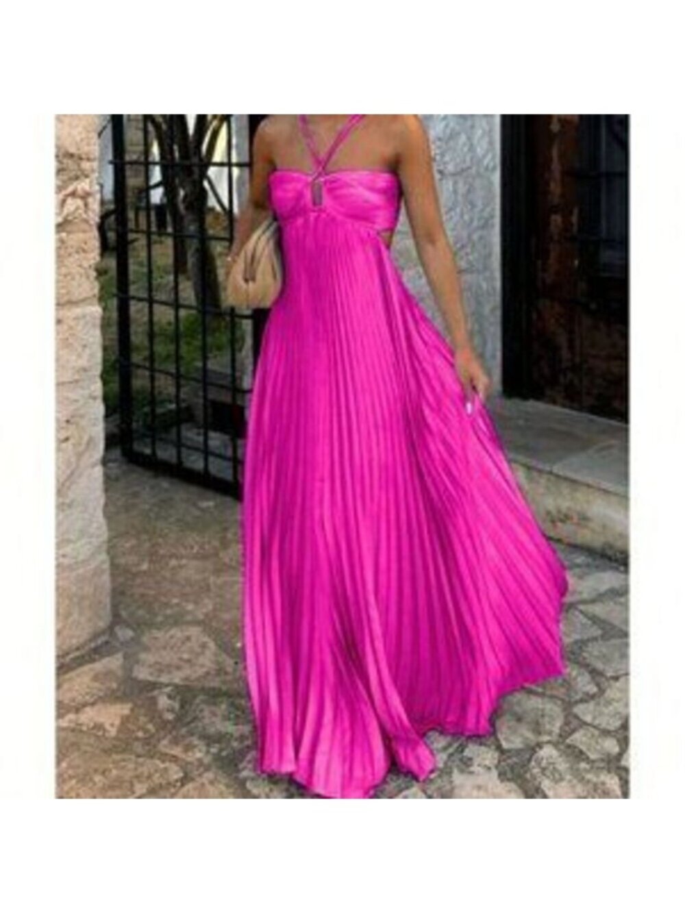 Hot Pink Women's Spaghetti Straps Backless Maxi Sundress